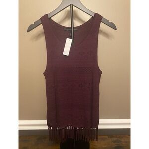 White House Black Market Cabernet Fringe Hem Sleeveless Crochet Knit Top Sz. S